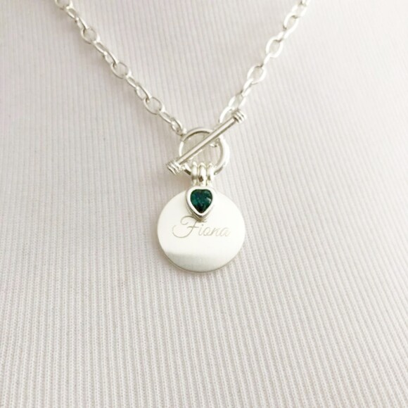 Engraved Silver Tone Toggle Heart Necklace Fiona - Picture 2 of 6